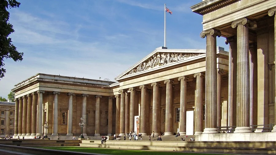 British Museum facade with iconic columns - London Travel Guide