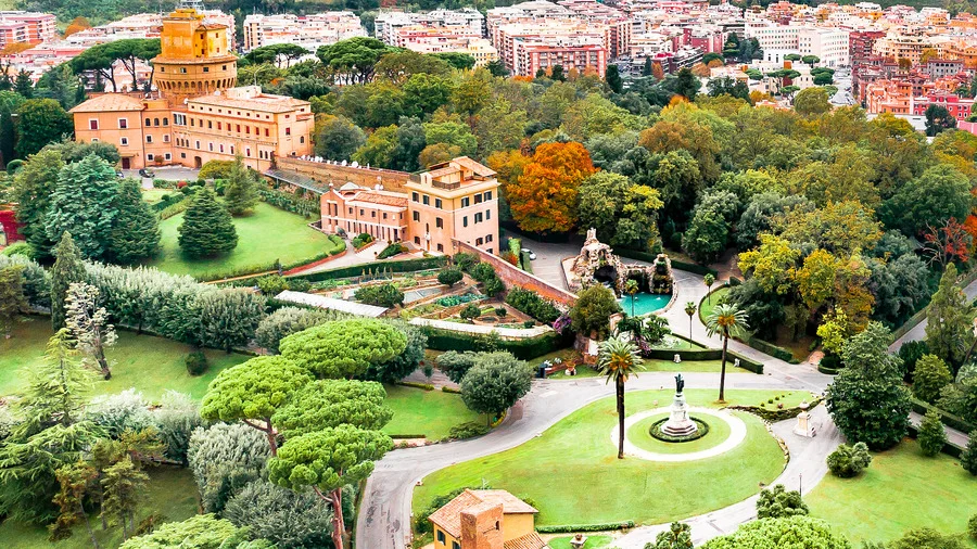 Aerial view of Vatican Gardens, a highlight in Rome travel guide.
