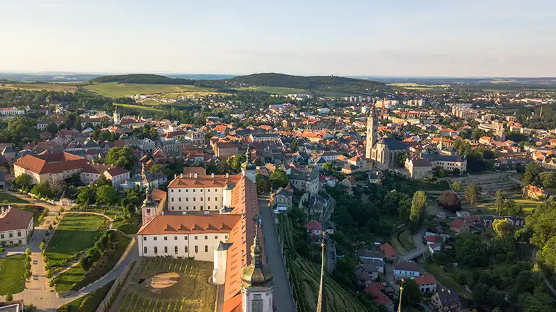 Aerial view of Kutna Hora showcasing its unique architecture and landscape.