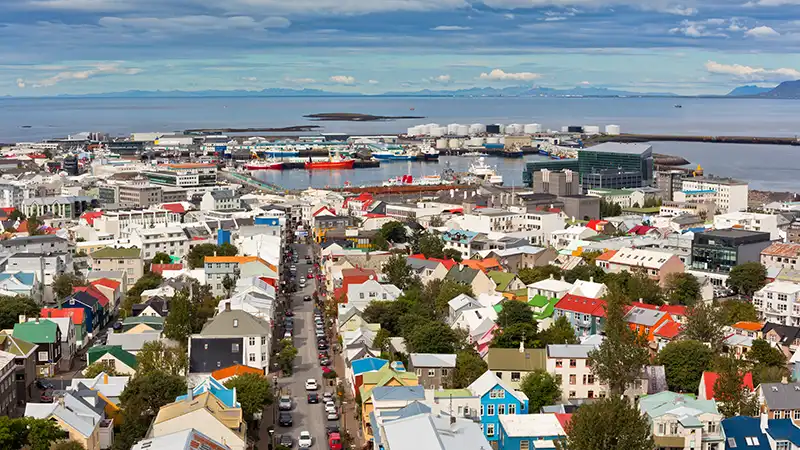 Aerial view of Reykjavik, ideal starting point for a 3-day travel itinerary in Iceland's capital.