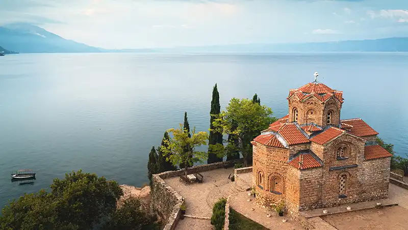 Church of Saint John the Theologian near Ohrid Lake, North Macedonia.