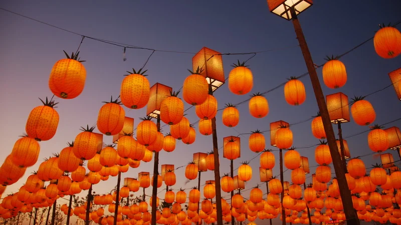 Vibrant scene of the Taipei Lantern Festival with colorful lanterns illuminating the Lunar New Year celebrations.