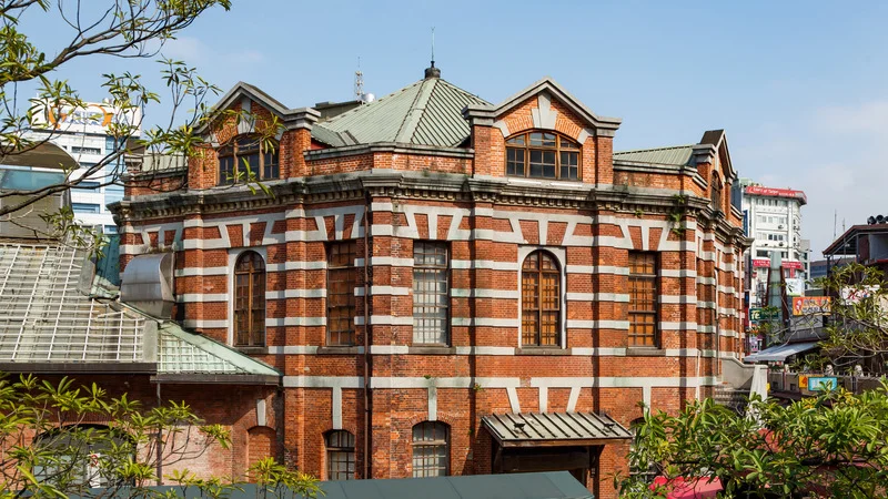 The iconic Red House in Taipei, a hub of culture with galleries, theaters, and craft stores showcasing Taiwanese culture.