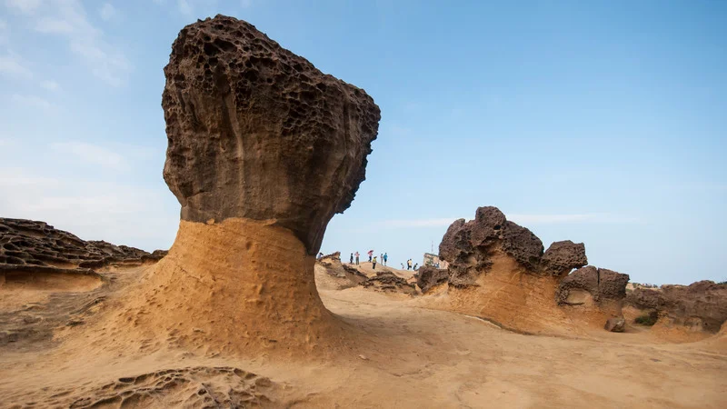 Distinctive rock formations at Yehliu Geopark, shaped by years of wind and sea erosion.
